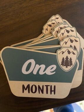 One Month Milestone Cards - Green and Cream Wooden Look